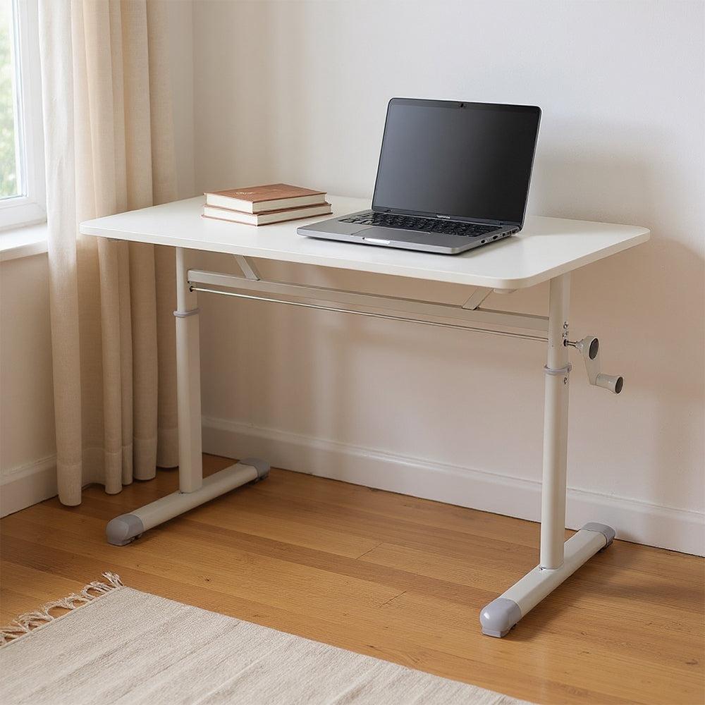 1pc Ergonomic Manual Standing Desk - Height Adjustable Work Table (60-90cm) with Reinforced Frame, Perfect for Home Office, Gaming & Study (White, Easy Assembly)