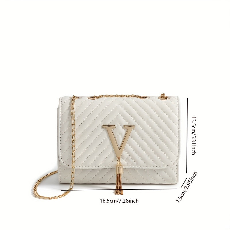 Fashion Chain Crossbody Bag, Women's Quilted Shoulder Bag, Metal Faux Patent Leather Handbag and Wallet, Women's Handbag, Travel Accessory, Stylish Crossbody, Modern Handbag, Durable Material, Highquality Stitching, Crossbody