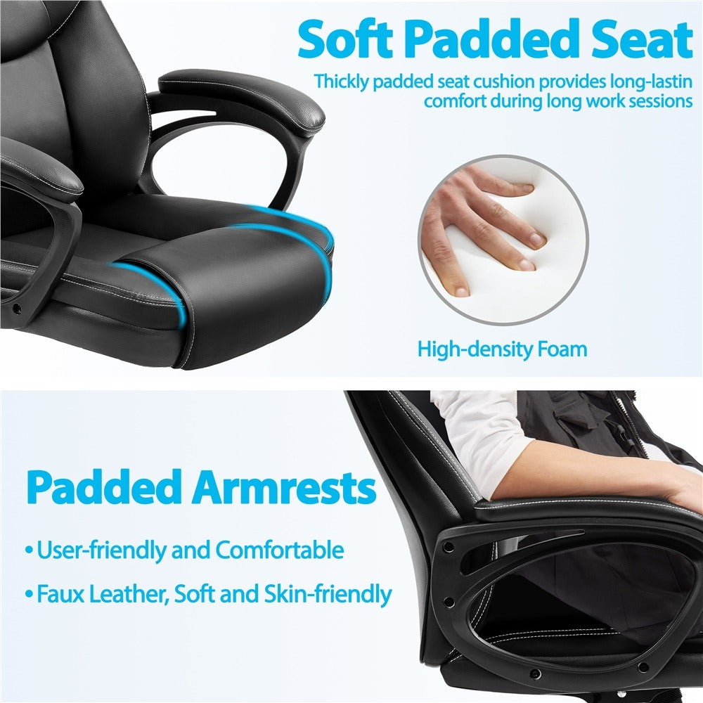 Costoffs Executive Office Chair Swivel Chair Faux Leather Manager Chair Big and Tall Office Chair High Back Computer Desk Chair with Swivel Seat, Black/White