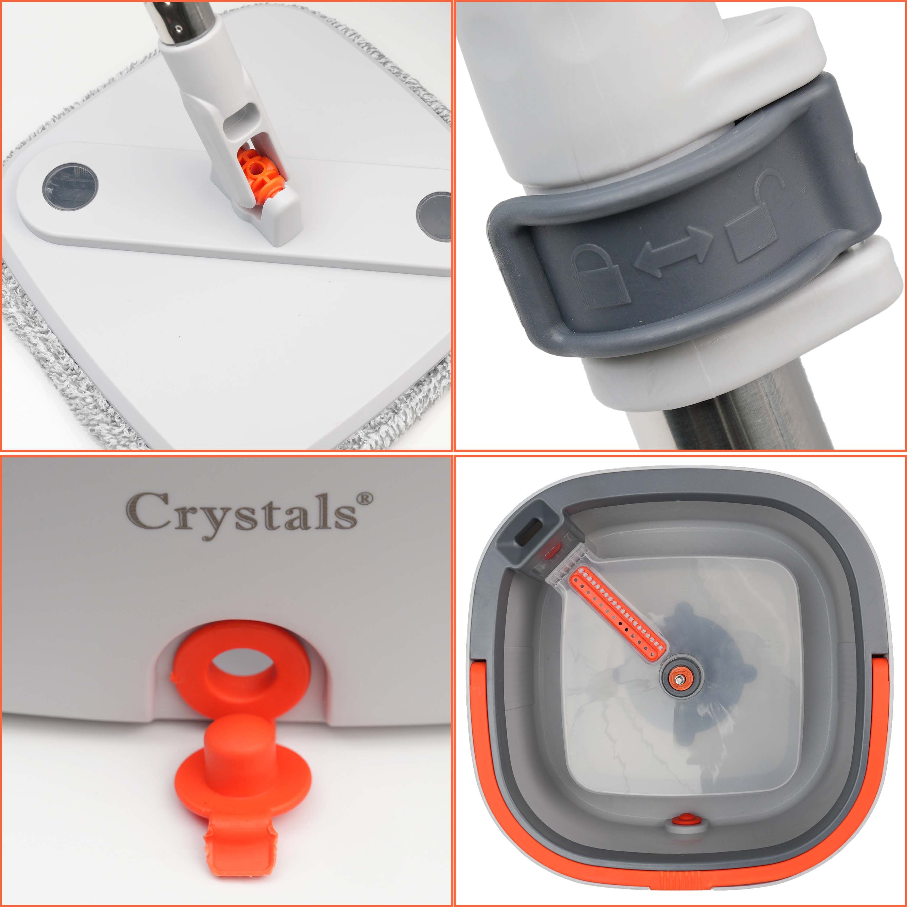 Spin Mop and Bucket Set with 360° Rotating Head – Compact Floor Cleaning System with Squeeze Wringer, 2 Microfiber Refill Pads (Square Mop & Bucket)