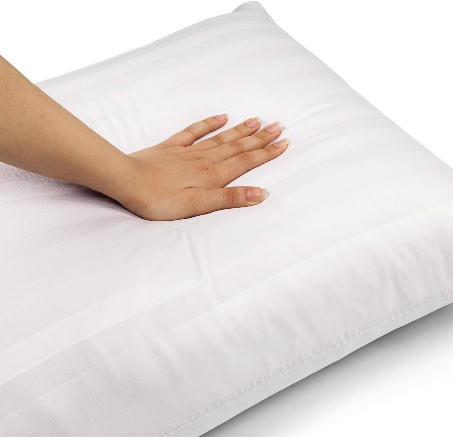 2-Pack Luxury Striped Filled Pillows – Extra Deep Bounce Back Bed Pillows for Back, Side & Stomach Sleepers – Soft, Breathable & Supportive – White or Grey – UK Standard Size