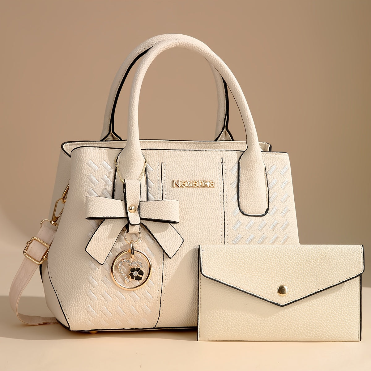 [Perfect Gift For Mom] CHROSGEKEIDI Women's Fashion Large Capacity Crossbody Bag Set - Detachable Strap, Zipper Closure, Polyester Lining, Elegant Black Handbag with Golden-Tone Hardware & Letter Embroidery, Perfect Gift for