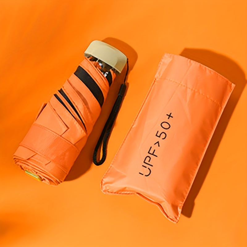 Compact 6-Rib Mini Folding Umbrella – Lightweight Aluminum Alloy Handle, Manual Open/Close, Portable Sun & Rain Umbrella with PVC Canopy – Cute Travel Umbrella in Pink, Blue, White & Gray