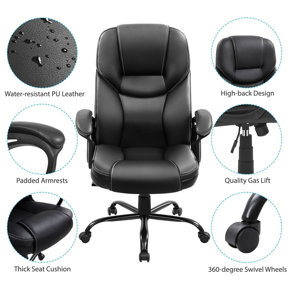 Costoffs Executive Office Chair Swivel Chair Faux Leather Manager Chair Big and Tall Office Chair High Back Computer Desk Chair with Swivel Seat, Black/White