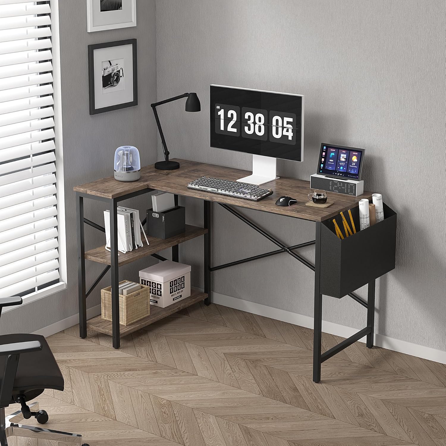 MCC Direct L-Shaped Corner Desk – Reversible Computer, Gaming & Office Desk with Bookshelf, Spacious Study Table for Home Office or Studio Workstation