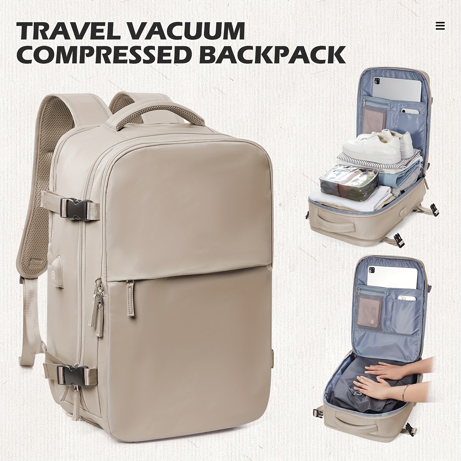 Lightweight Large Capacity Travel Vacuum Backpack - Durable Nylon Business & Vacation Bag with Multiple Compartments, Adjustable Shoulder Straps, and Secure Zippers for Men and Women, Business Travel Bag, Spacious Compartment