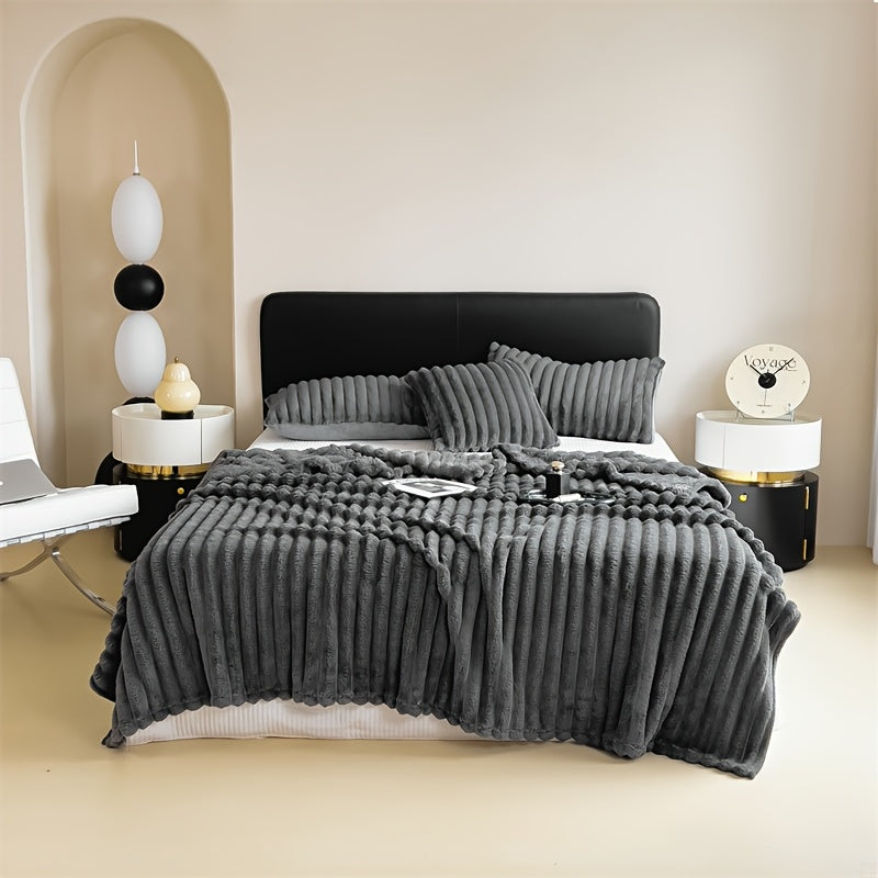 Fleece Throw with Elastic Stripes - Essential for Living Room, Bedroom, Travel, All Four Seasons (Pillowcase and Pillow Core Not Included)