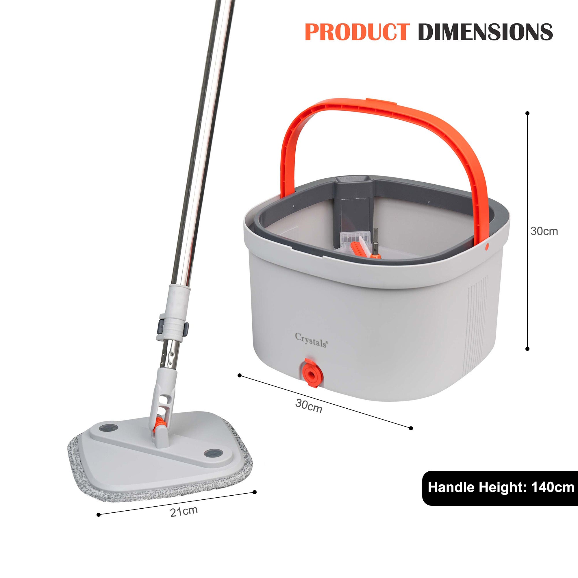 Spin Mop and Bucket Set with 360° Rotating Head – Compact Floor Cleaning System with Squeeze Wringer, 2 Microfiber Refill Pads (Square Mop & Bucket)