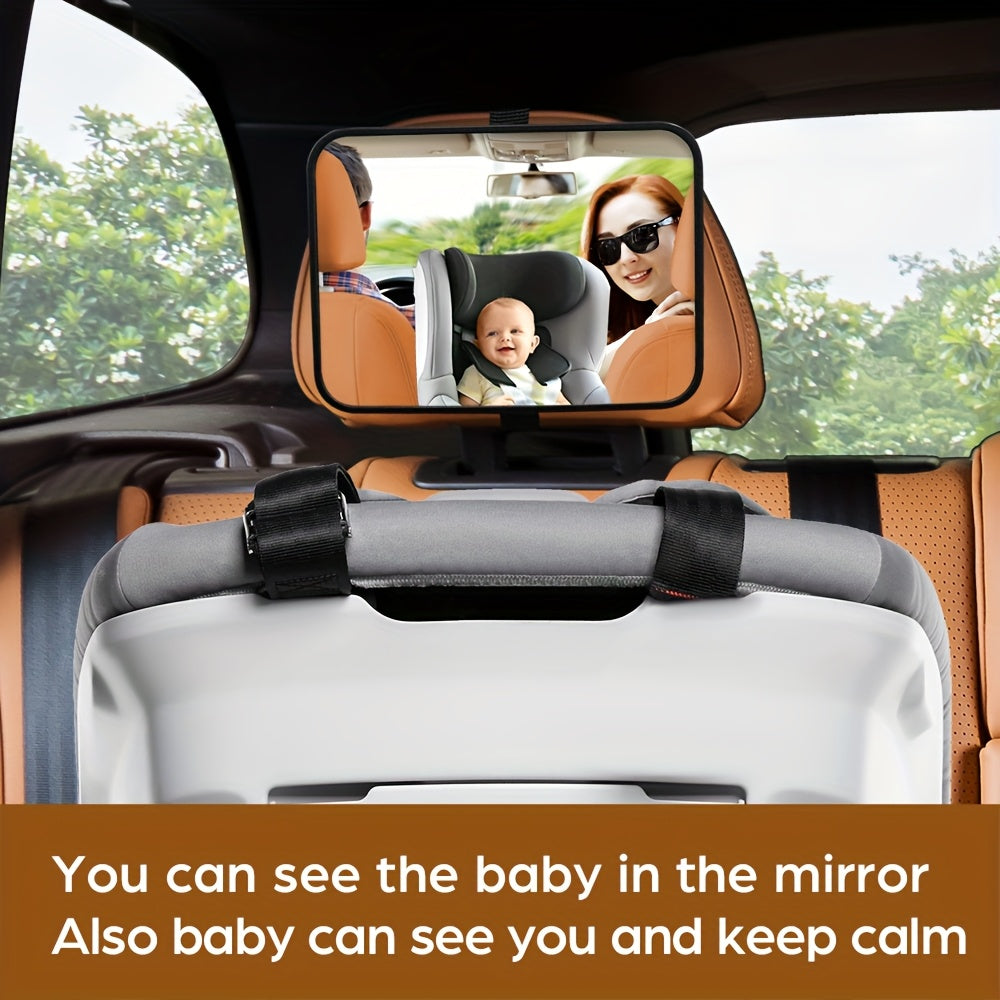 Baby Car Seat Mirror - 360° Adjustable Shatterproof Convex Safety Rearview Mirror with Adjustable Strap, Wide-Angle Baby Monitor for & Car Seats, Compatible with All Vehicles (Easy Install, No Tools Required)