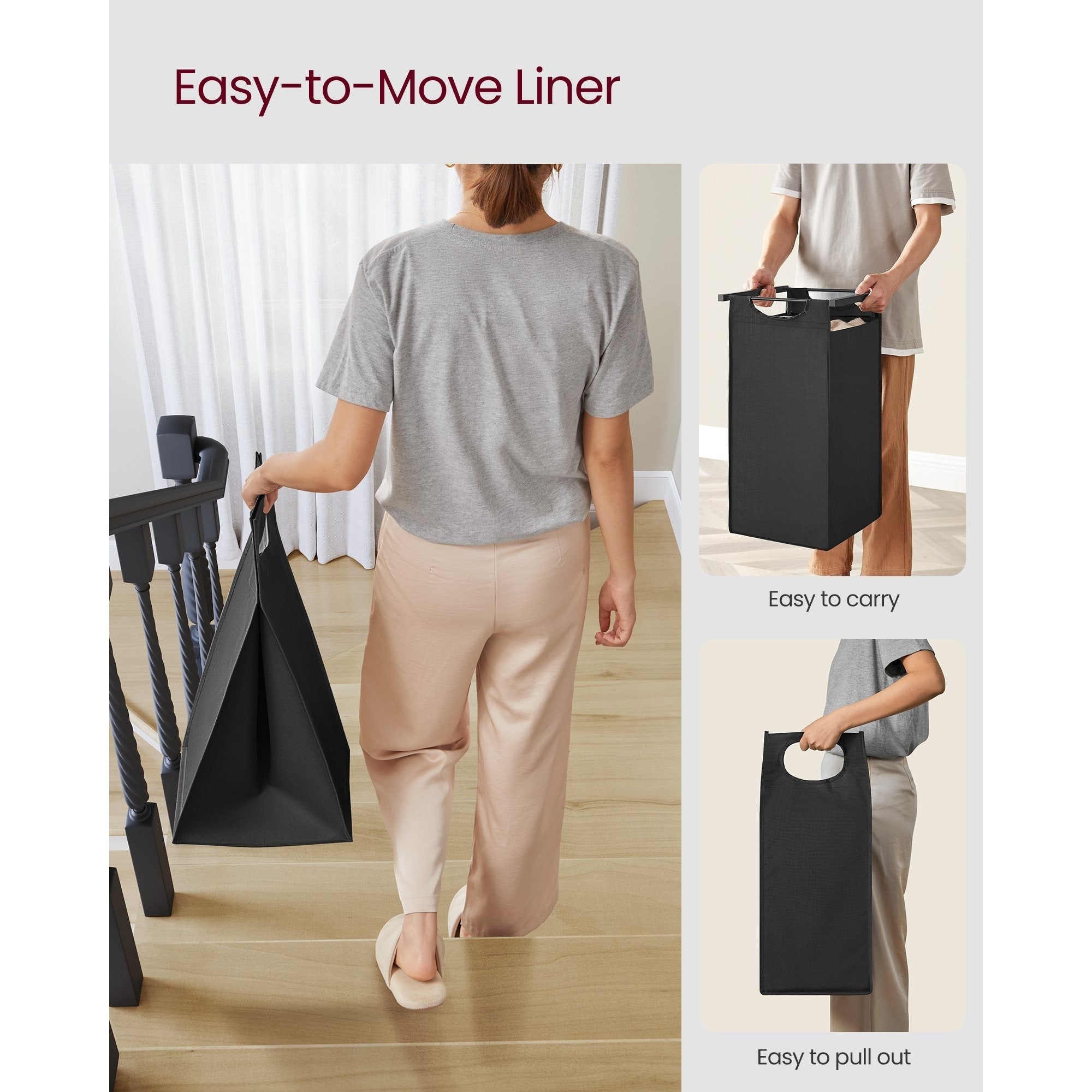 Laundry Basket, 3-Compartment Laundry Hamper, Freestanding Clothes Hamper, Laundry Bag Stands Up Well, Removable Laundry Bags, Laundry Sorter, Shelf, Metal Frame, 3 x 38 L, Black/White/Grey