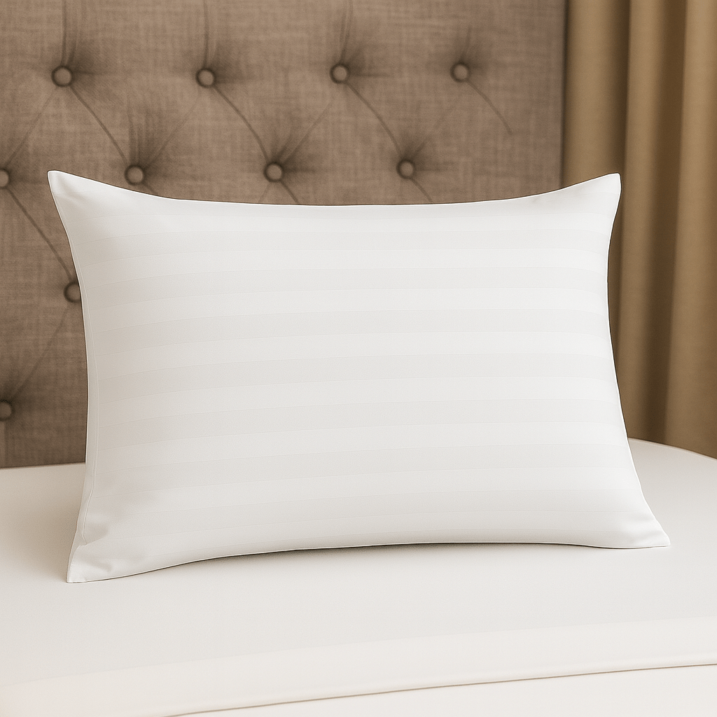 2-Pack Luxury Striped Filled Pillows – Extra Deep Bounce Back Bed Pillows for Back, Side & Stomach Sleepers – Soft, Breathable & Supportive – White or Grey – UK Standard Size