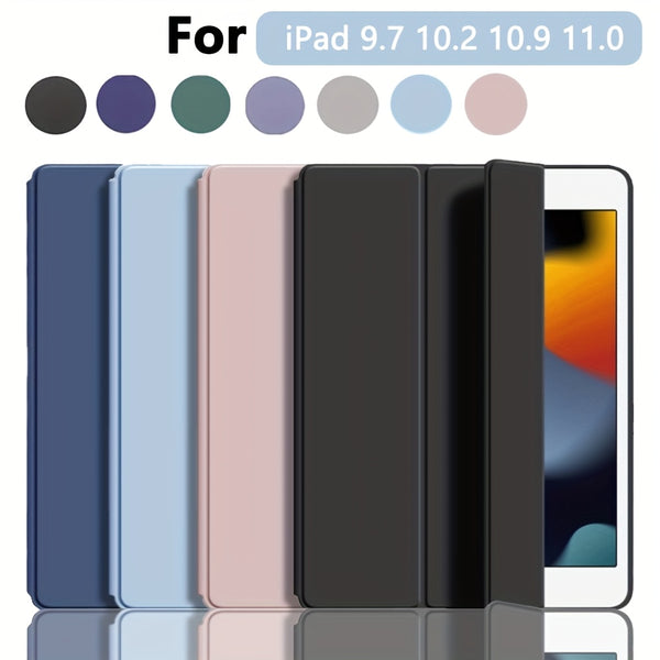 For iPad 11th Gen/10th/9th/8th/7th/6th/5th/ Air 1/2/3/Pro 9.7/10.5 Slim Tri-Fold Stand Case with Pencil Holder - Auto Sleep/Wake, Adjustable Stand, Lightweight Soft TPU Cover, Modern Travel Case For A16, Auto Sleep/wake Featu