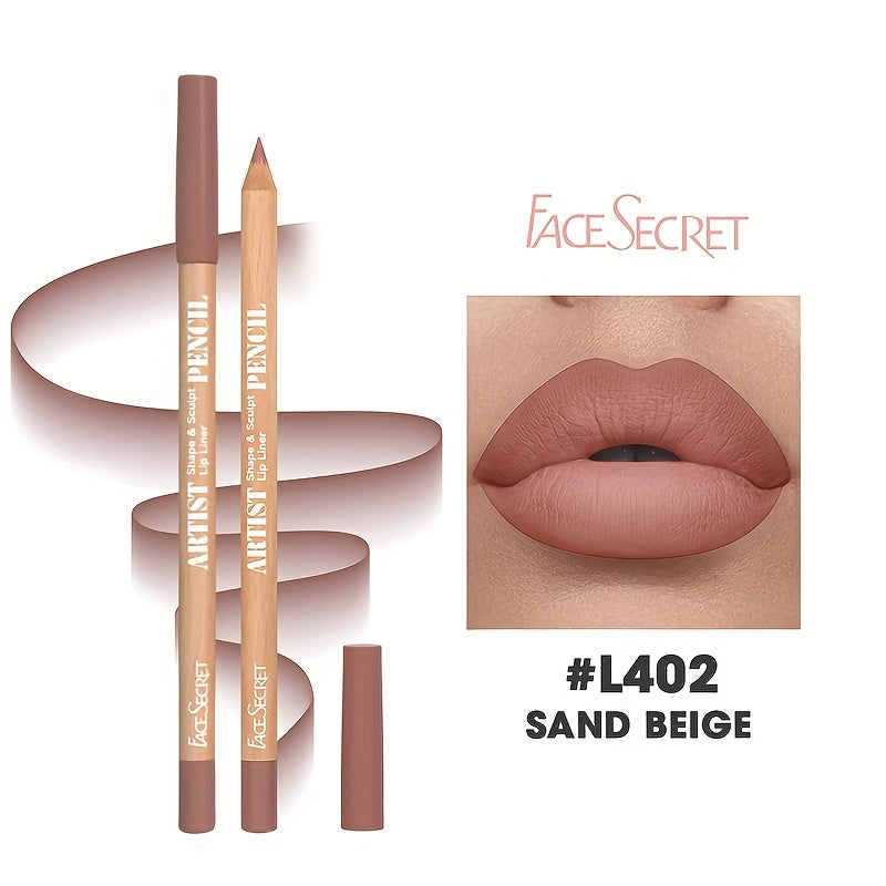 Face Secret Lip Liner - Long-Lasting Matte Lip Pencil with Natural Oak Brown, Pink, Red, Berry, Coral, Nude, Golden, Green, Purple, Orange