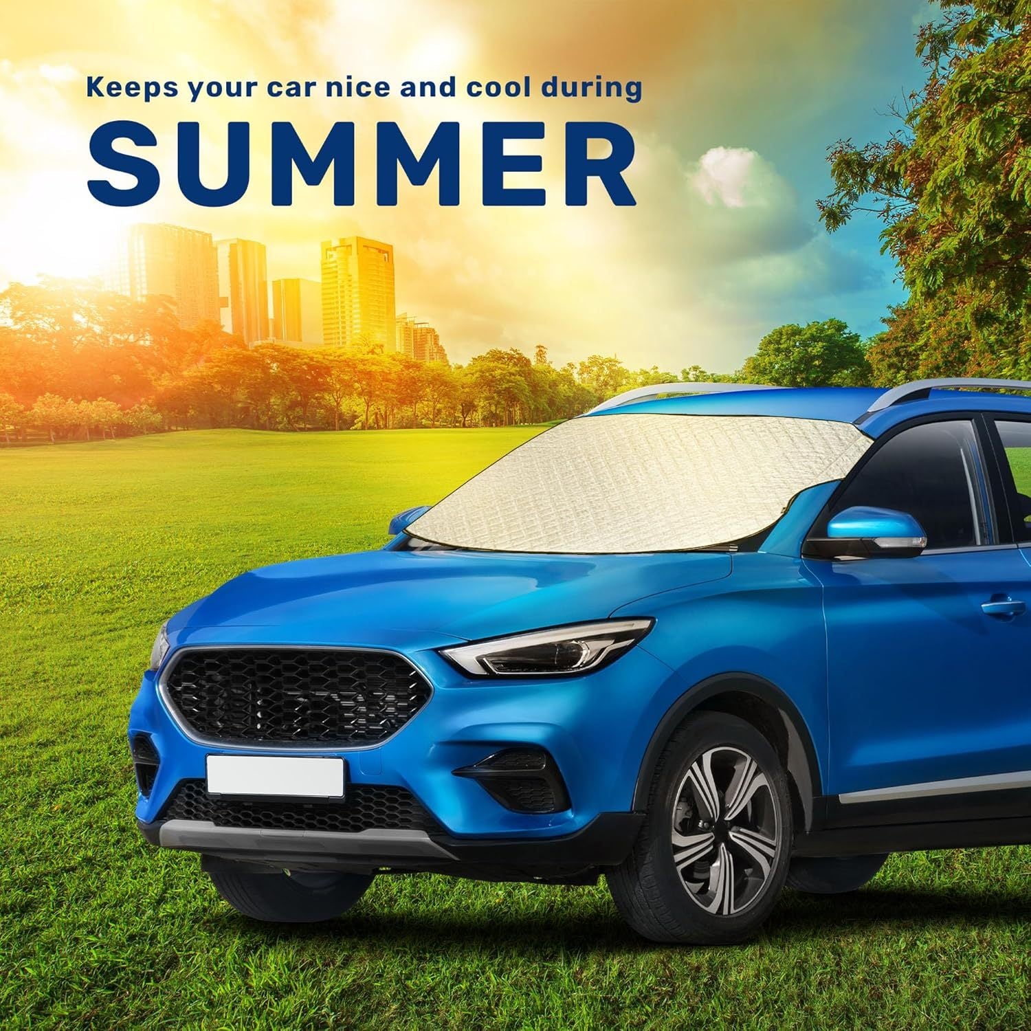 CUQOO Car Windshield Cover - Heavy Duty Car Windscreen Cover For Winter, Frost & Snow Protector, Ultra-Thick, Waterproof & Windproof Windscreen Cover, All-Season Ice Shield for Cars, SUVs & Trucks – Available in Large & X-L