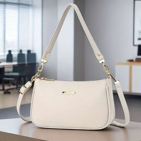 Elegant Women's Large Capacity Crossbody Bag - with Detachable Adjustable Shoulder Strap, Golden-Tone Hardware & Zipper Closure, Available in 6 Colors (Black, Khaki, Beige, Green, Blue), Crossbody Purse, Versatile Handbag, Mi