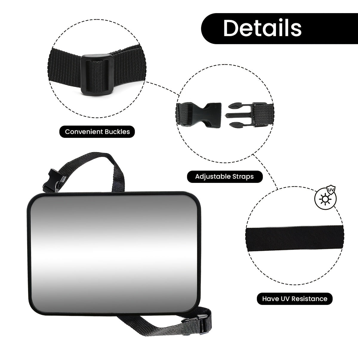 Baby Car Seat Mirror - 360° Adjustable Shatterproof Convex Safety Rearview Mirror with Adjustable Strap, Wide-Angle Baby Monitor for & Car Seats, Compatible with All Vehicles (Easy Install, No Tools Required)