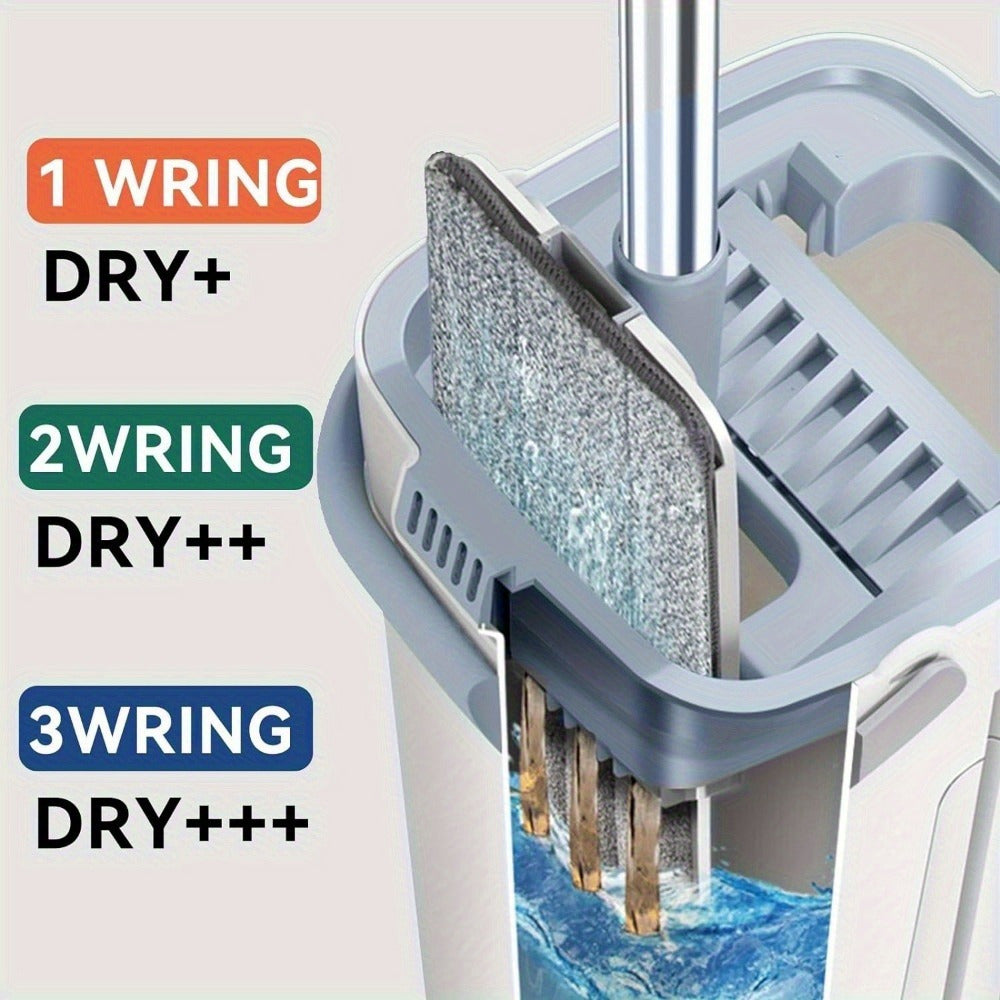 Mop Bucket Cleaning Kit, Including Mop and Bucket and Change the Mop Pad, Hand Wash Free Mop, Wet and Dry Mop, Multifunctional Bucket, Suitable for Tile, Marble, Wooden Floors, Cement Floor Cleaning, Reusable Mop Pads, Cleani