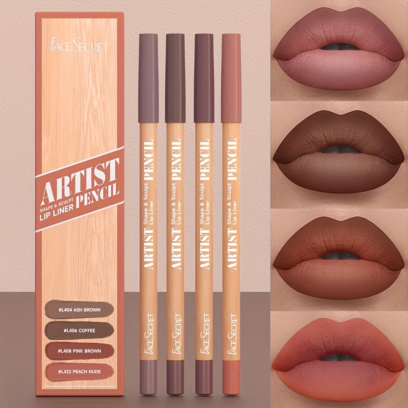 4-Pack Long-Lasting Waterproof & Smudge-Proof Lip Liner Pencils - Creamy Pigmented Matte Lip Defining Pencils with Wax-Based Formula, /Berry/// Shades Suitable for all Light Beige Types (Professional & Everyday Makeup)