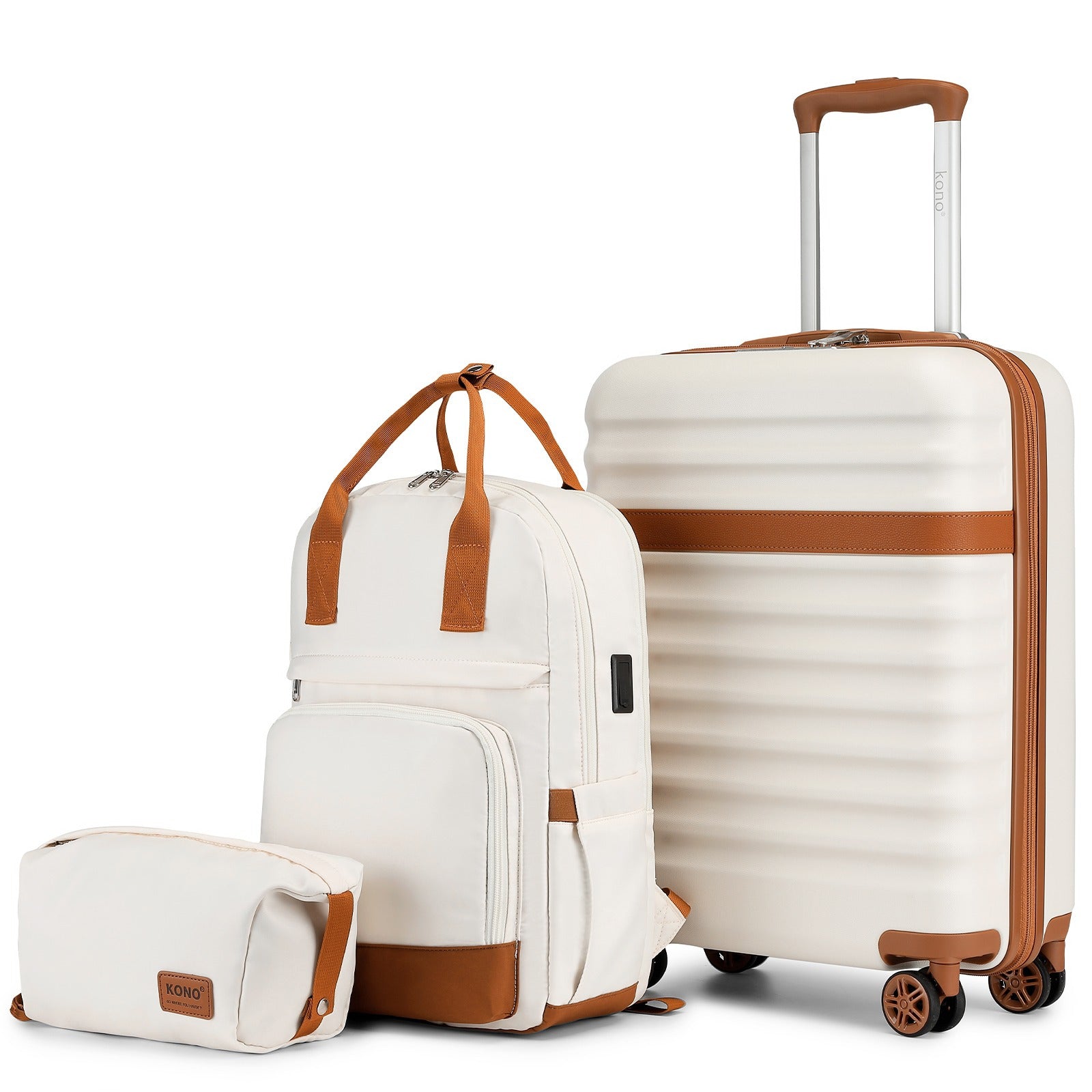 3-Piece Travel Suitcase Set: 20-Inch Stylish Hard Shell ABS+PC Cabin Suitcase, Plus a Multi-Compartment Backpack with a Small Pouch - Ideal for Trendy and Organized Travelers