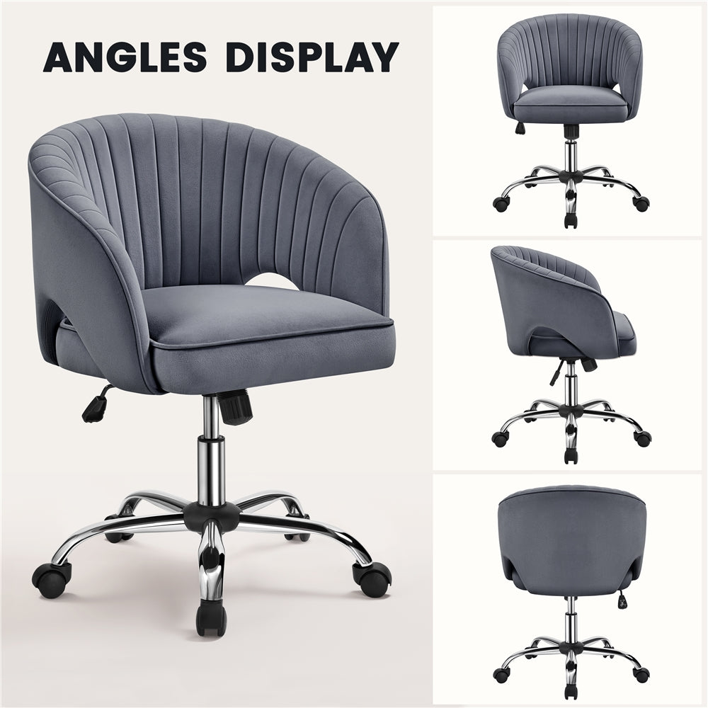 Costoffs Velvet Office Chair Tufted Desk Chair with Height Adjustable Seat, Swivel Barrel Accent Chair with Rolling Wheels for Home Office, Pink/White/Cream/Dark Grey/Light Grey