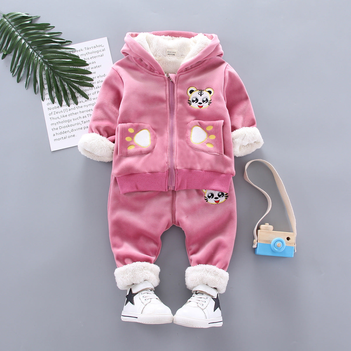 Warm Baby Girl Clothing Set: Winter Thick Plush Cotton Clothing Sets. Baby Girl Hoodie and Pants Children Suit, Kids Clothes