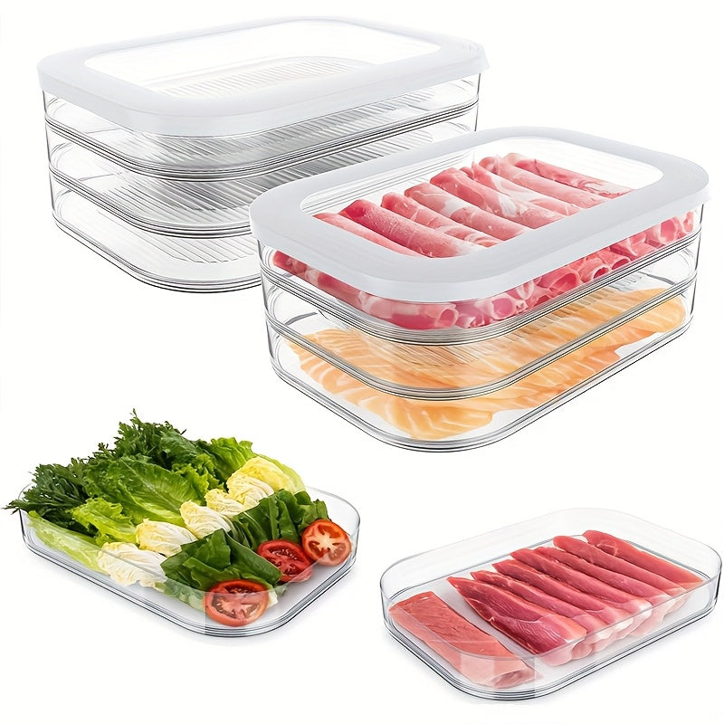 LDQ Plastic Refrigerator Organizer Box, Leak-Proof Stackable Design, Reusable for Freezer, Suitable for Cheese, Beef Rolls, Shrimp, etc., Practical and Aesthetic, Flip Top Closure, M