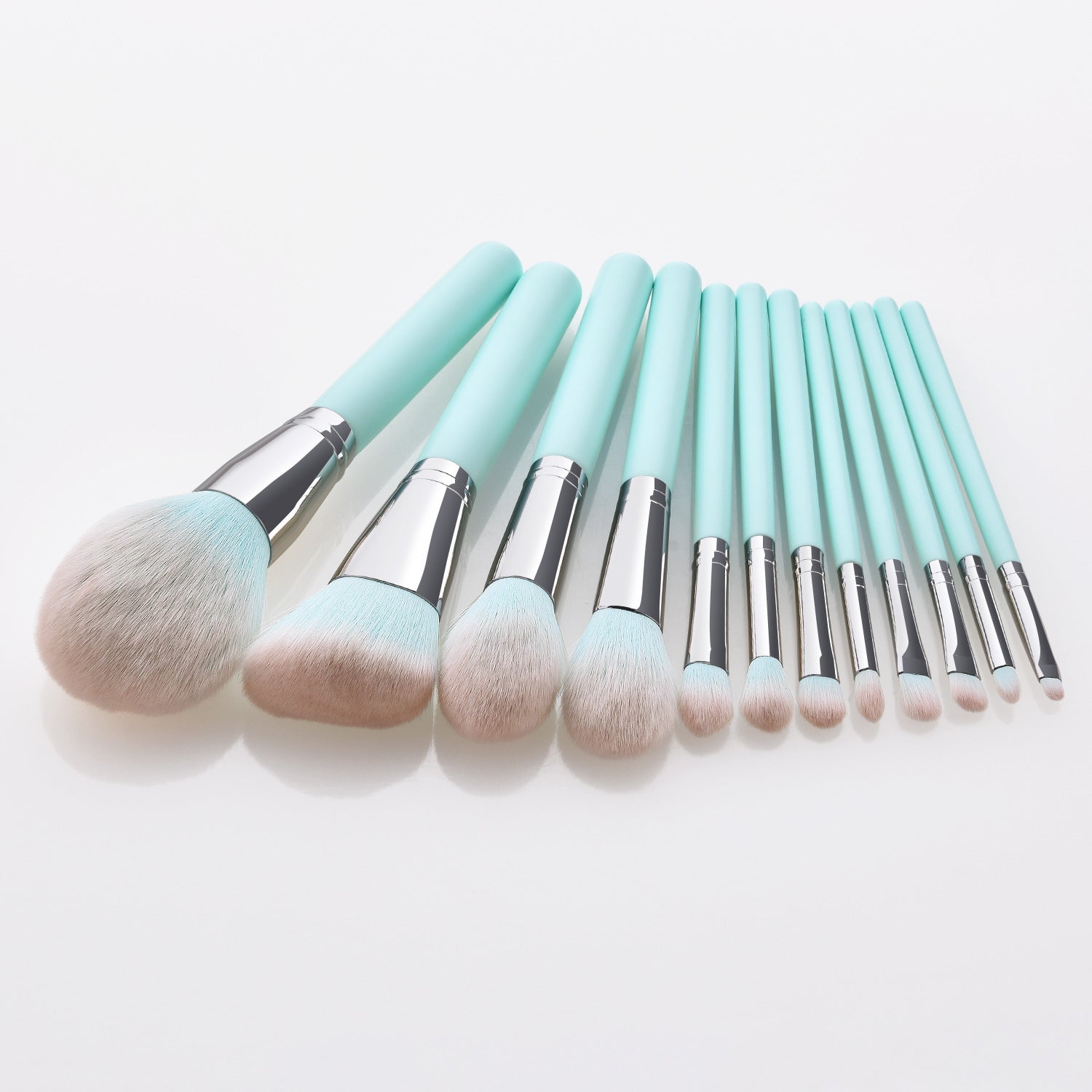 12pcs Light Blue Handle Makeup Brush Set: Foundation, Eyeshadow Brush with Bag, Makeup Tool Set