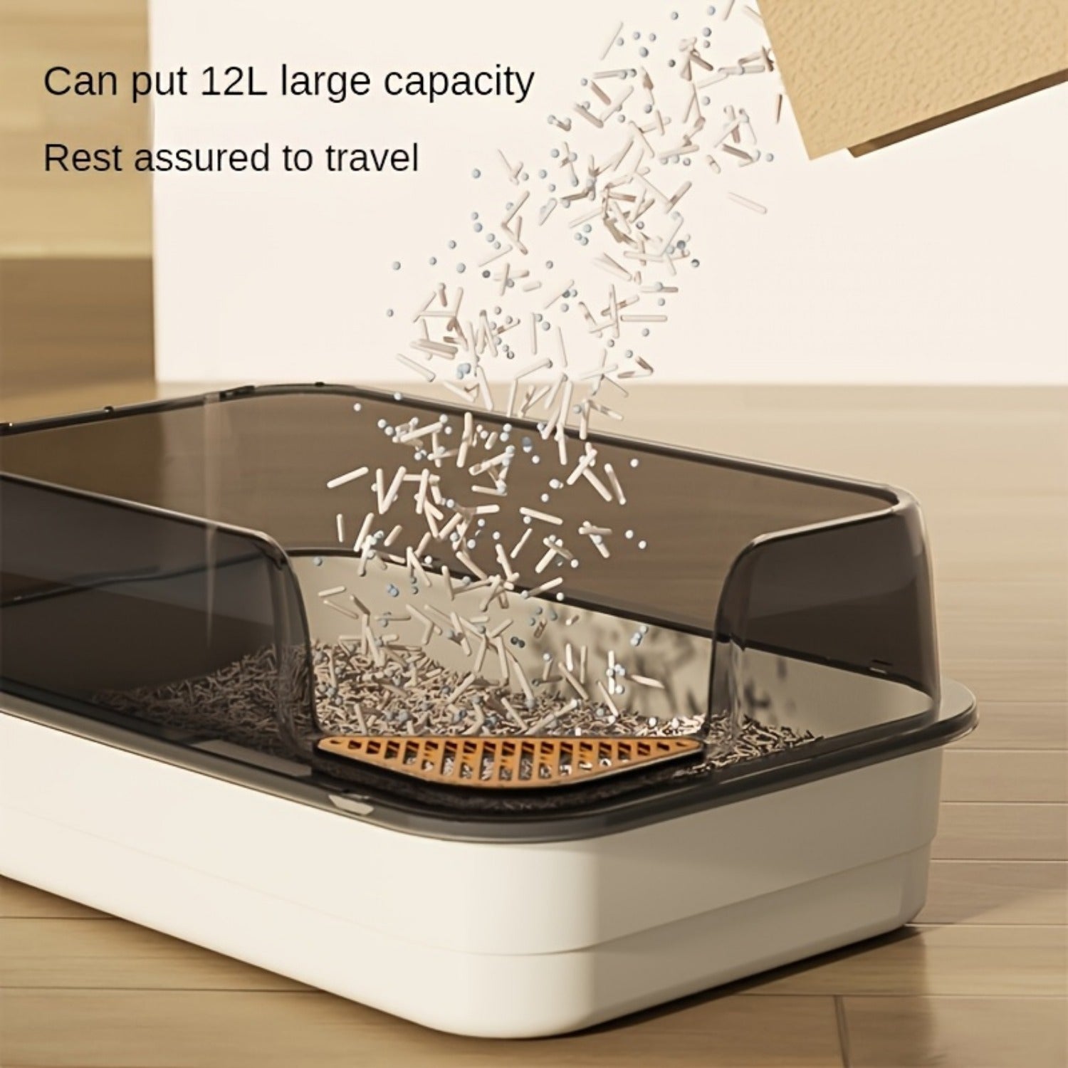 Extra Large Half-Closed Cat Litter Box with High Fence - Durable PVC, 24" x 15.9" x 6.3" - Includes Scoop - Ideal for Multi-Cat Families, Pet Litter Box