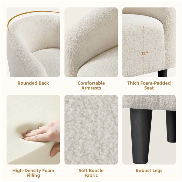 Costoffs Accent Chair, Boucle Arm Chair, Upholstered Arm Chair, Barrel Chair, Barrel Club Chair with Rounded Back/Robust Legs/Armrests for Living Room/Bedroom/Office/Home, Dark Gray/Ivory/Mustard Yellow/Black