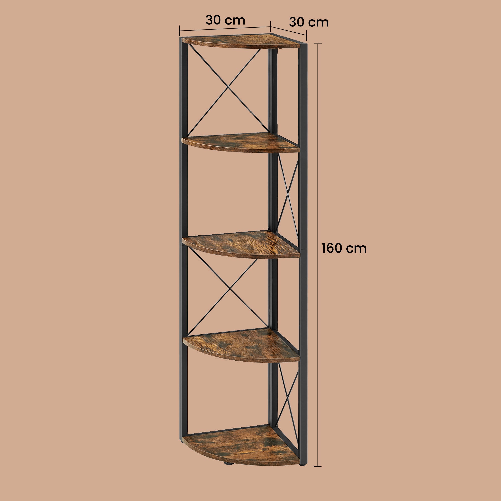 5-Tier Corner Shelf, Storage Shelving, Versatile for Plants Books, for Bedroom Living Room Kitchen Office, Easy Assembly, Industrial