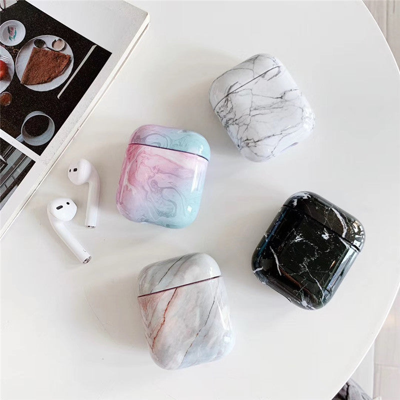 Marble Pattern Hard PC Headphone Protective Case for Apple AirPods 1, 2/ AirPods Pro 3: Drop Resistant Headphones Storage Case