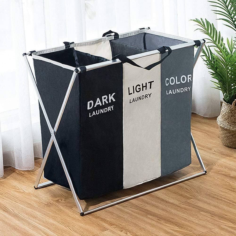 Laundry Basket 3 Sections Folding Laundry Basket Storage Bag Dirty Laundry Basket Bedroom Laundry Room Bathroom Black White Grey