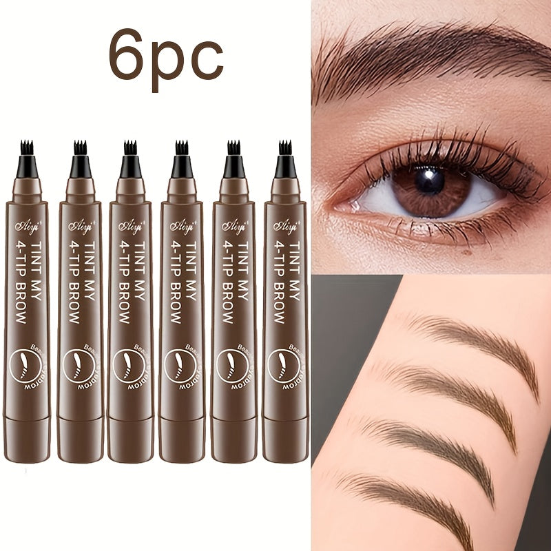 6-Pack Makeup Artist Special One-Stroke Shaped Simulation Eyebrow Feeling Ultra-Thin Four-Pronged Eyebrow Pen Waterproof and Anti-Scratch No Bleeding Natural Three-Dimensional Eyebrow Pen Natural and Vivid Roots Clear Not Rem