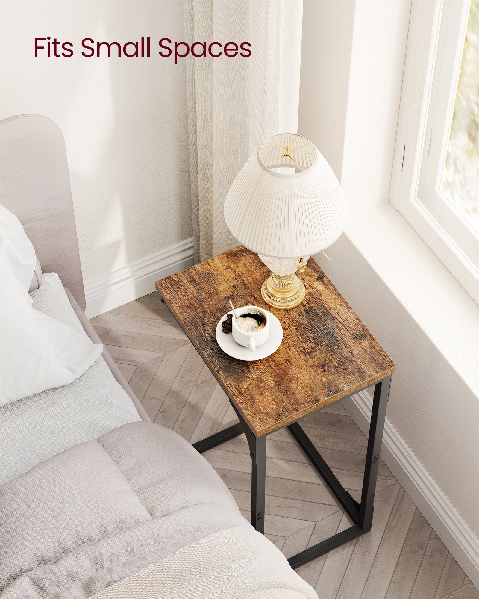 Set of 2 C-Shaped Side Tables – Industrial Metal Frame Bedside, Sofa, and Coffee Tables for Living Room or Bedroom