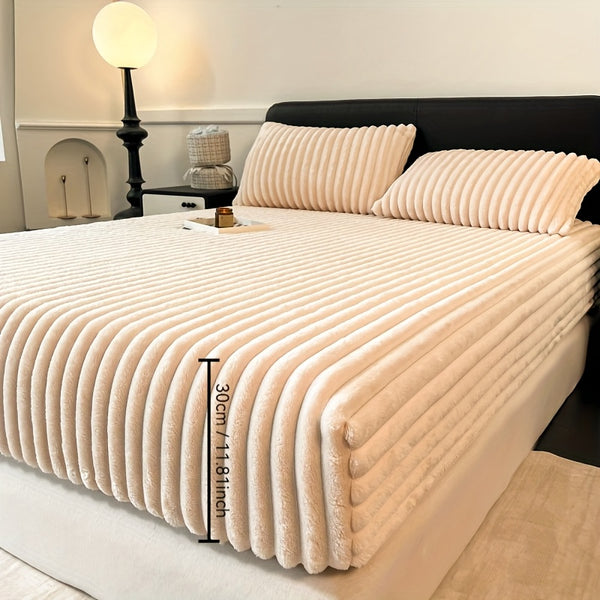 Simple Solid Color Thick Milk Velvet Drawstring Bed Sheet, Autumn and Winter Velvet Mattress Protector, Winter Warmth, Deep Pocket Design 30cm/11.8in, Soft and Comfortable, Sticky and Cozy, Suitable for Bedrooms, Dormitories,