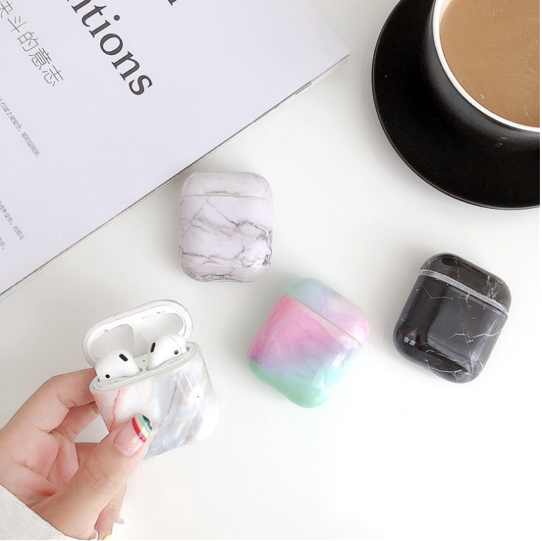 Marble Pattern Hard PC Headphone Protective Case for Apple AirPods 1, 2/ AirPods Pro 3: Drop Resistant Headphones Storage Case