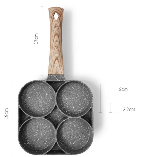 LIZIHAO 2/4 Hole Frying Pan: Omelet Pan with Non-stick Coating, Egg and Ham Handle, Thickened Design for Non-Stick Cooking.