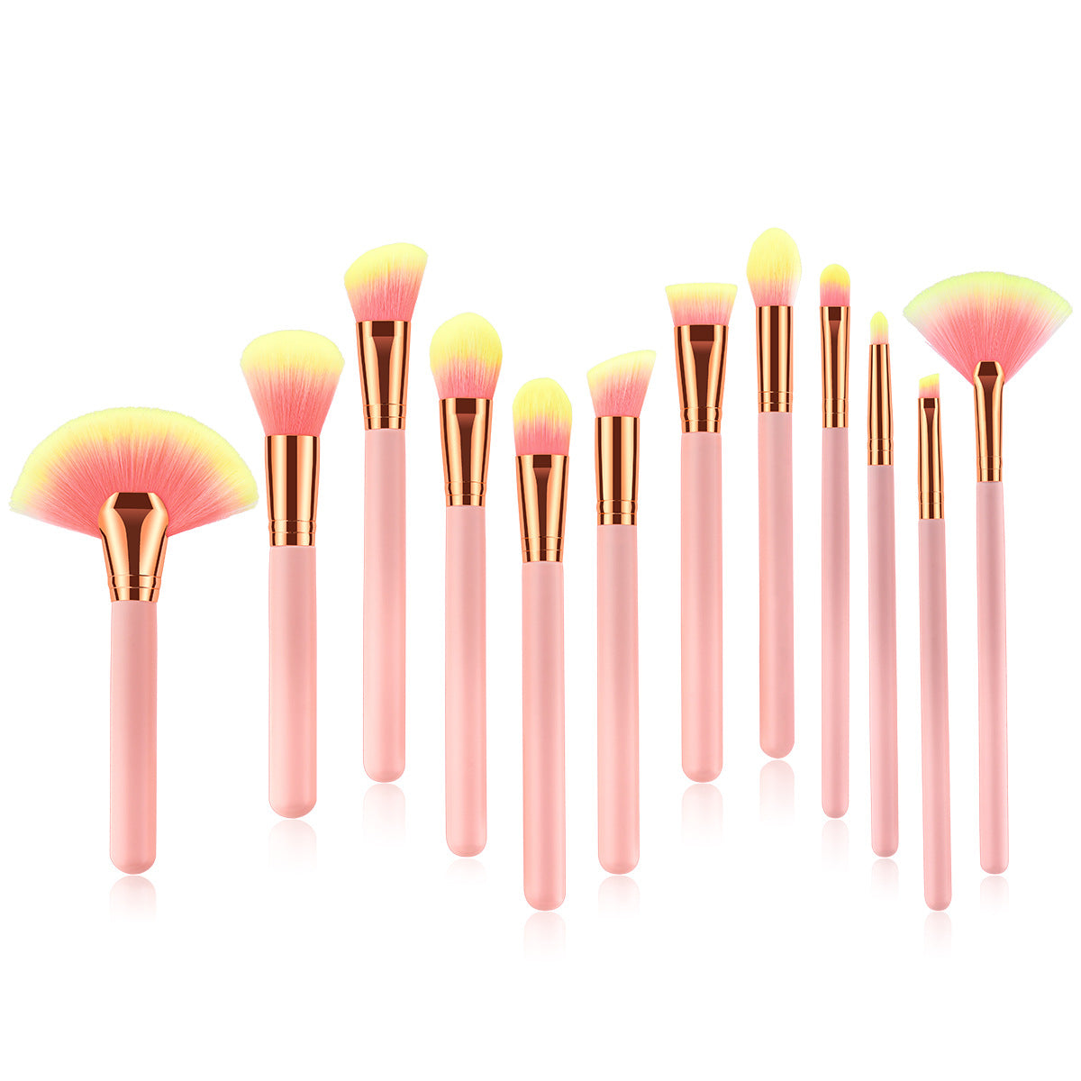 Customized Cosmetics Brushes: Private Label Yellow Hair and Pink Handle 12pcs Makeup Brush Set