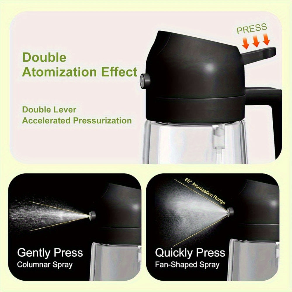 Large Capacity Oil Spray Bottle with Precise Mist Sprayer - Two-In-One Oil Dispenser & Sprayer, Non-Spill Kitchen Oil Bottle for Cooking, BBQ, Baking, Salad - Heavy-Duty Plastic Construction, Easy-Pour Spout - Ideal for Home,