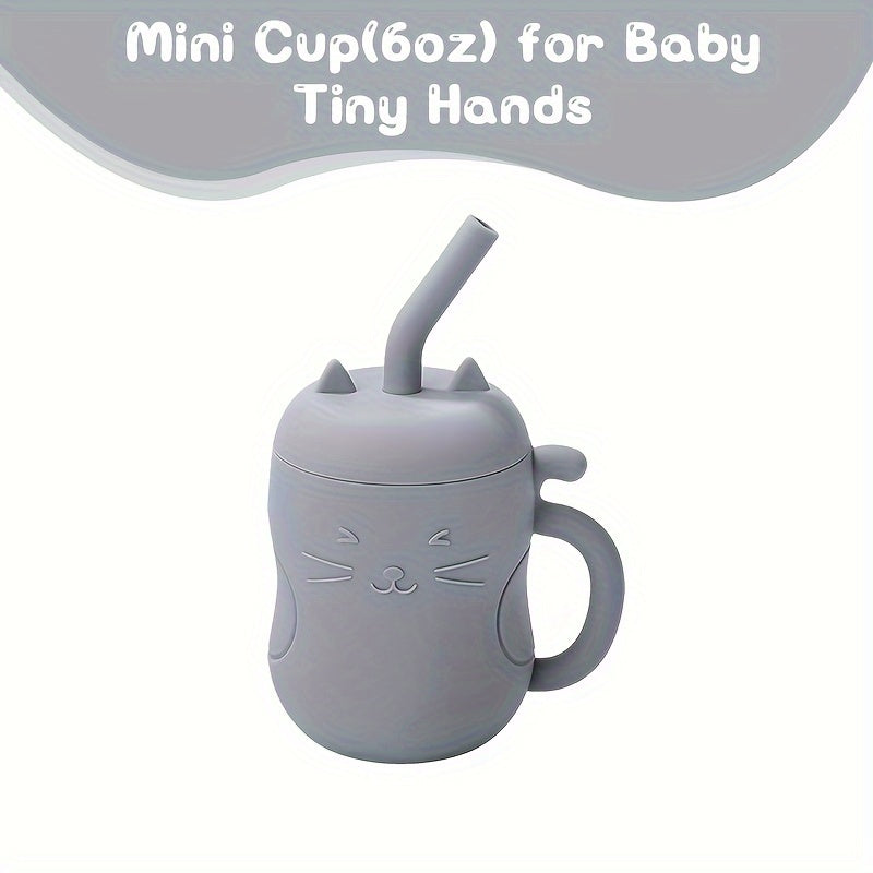 Soft Learning Cup – Leak-Proof 6oz Silicone Training Cup with Lid & Straw, Easy-Grip Portable Feeding Cup for Beginners, Food-Grade Material