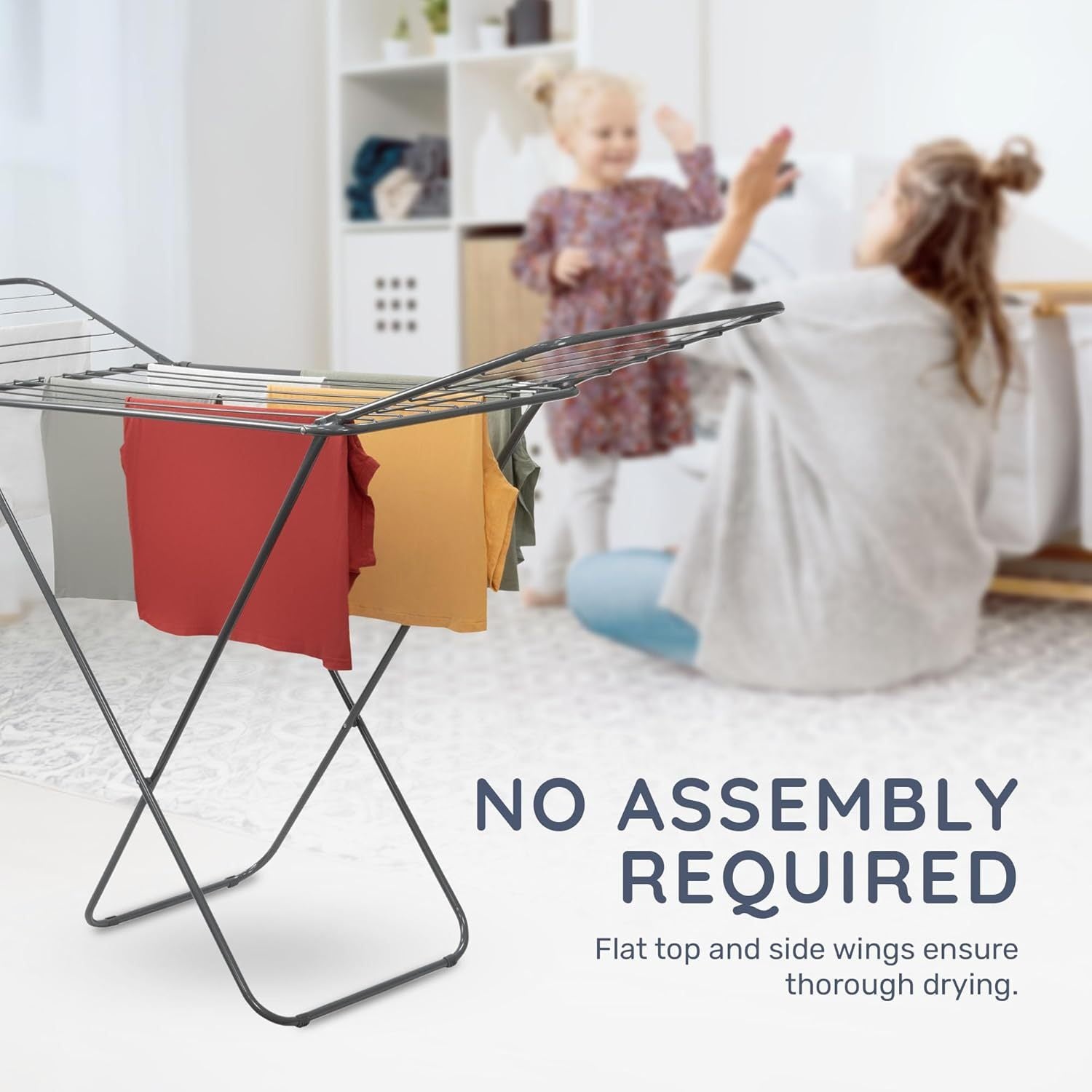 CUQOO Foldable Airer - Compact Clothes Drying Rack, Winged Heavy Duty Indoor Airer, Outdoor Clothing Drying Rack w/ 22 Bars, Large Premium Stainless Steel Laundry Clothes Horse