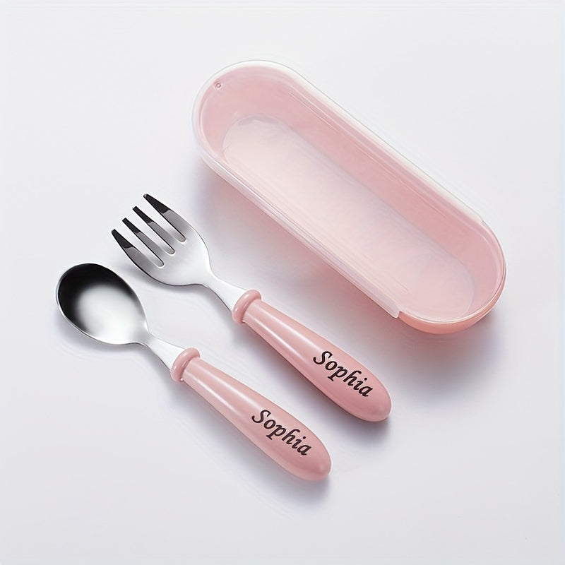 Personalized Name Custom Items, Toddler Tableware Set with Spoon, Fork, And Storage Box for Children