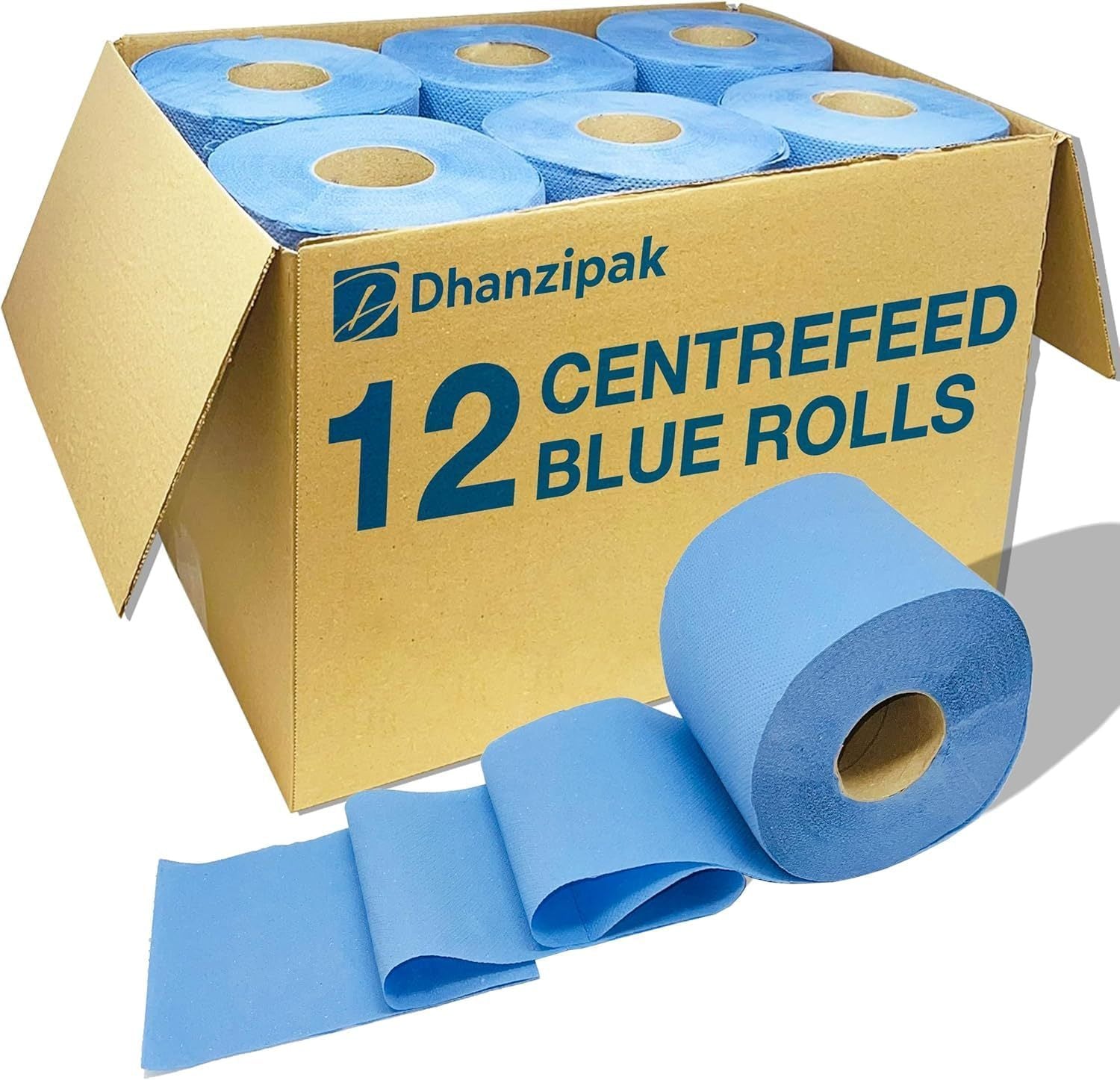 12 x Value Pack Blue Centrefeed Roll – 2-Ply, 48m Per Roll (220 Sheets) – 166mm Height – Super Absorbent & Strong – Ideal for Cleaning, Catering, Kitchens, Garages & Commercial Use.