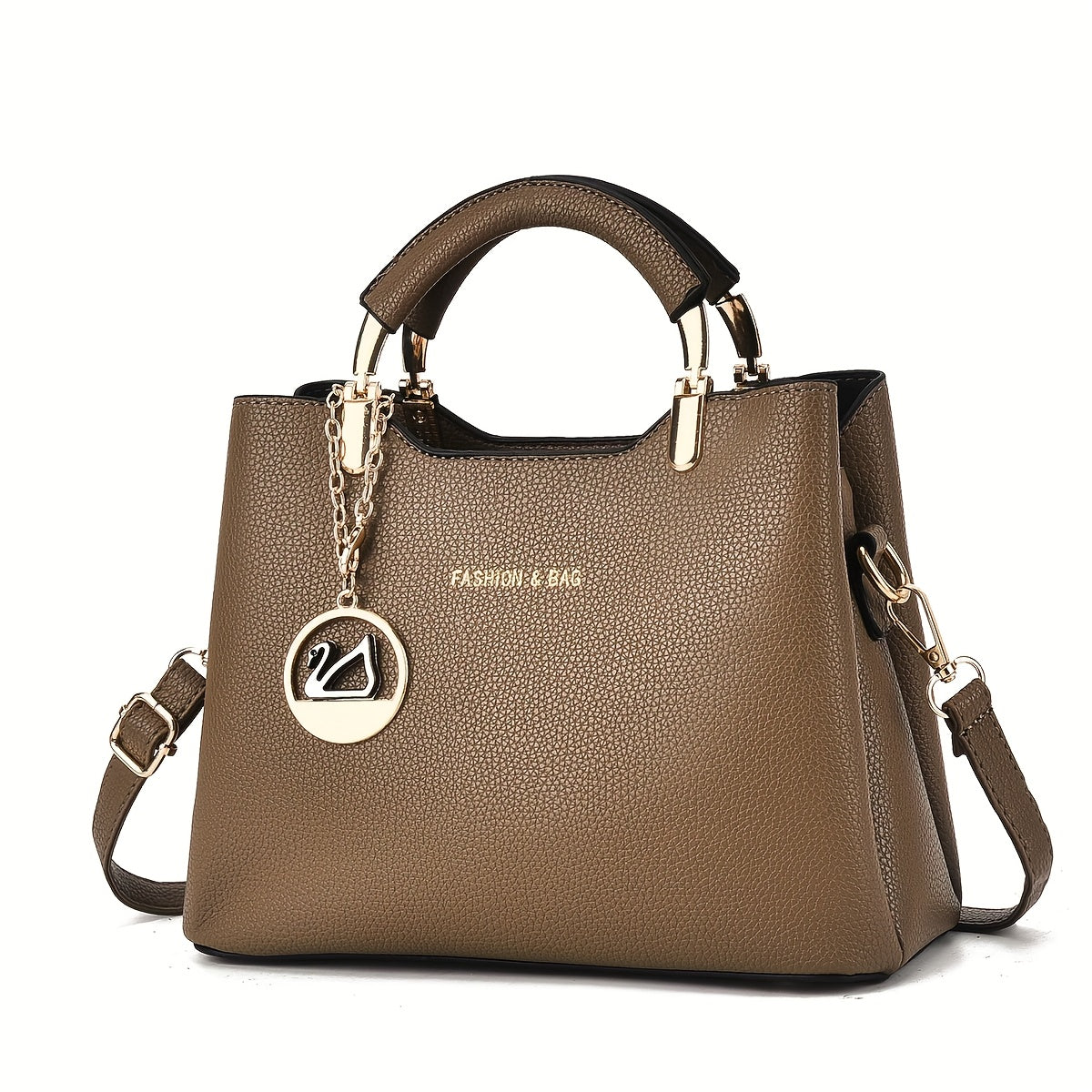 Elegant Handbag with Detachable Strap & Golden-Tone Leaf Pendant - Multi-Color (Beige/Coffee/Khaki/Pink/Wine/Black) Zipper Closure Tote, Golden Hardware, Durable Shoulder Bag for, Travel, Everyday Use