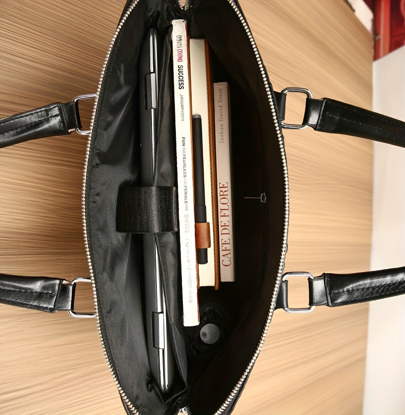 Men's Crocodile Pattern Briefcase - Stylish Business & Commuter Bag with Laptop Compartment, Adjustable Shoulder Strap, and Zipper Closure, Black, Laptop Carrying Case