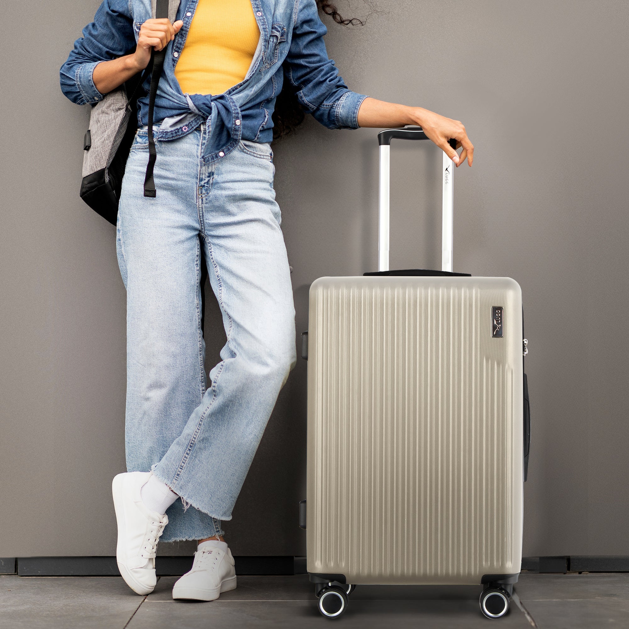 LUGG 65 x 25 x 44cm Vacay Suitcase ABS Luggage with TSA Indent Lock, Aluminium Trolley Handle, 360° Spinner Wheels, Water-Resistant & Durable Material - Airline Compatible (24inch)