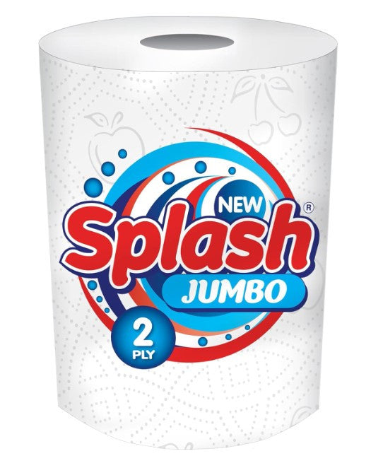 Splash Jumbo 2ply Kitchen Roll, Multipurpose White Towel Paper 12 Rolls Absorbent Strong When Wet All Purpose 132 Sheets per Roll