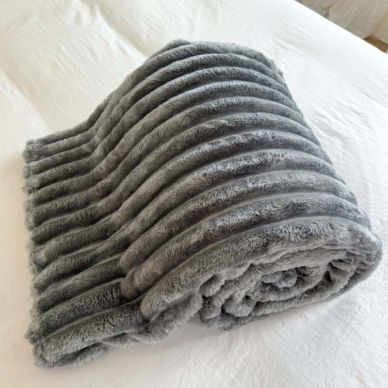Fleece Throw with Elastic Stripes - Essential for Living Room, Bedroom, Travel, All Four Seasons (Pillowcase and Pillow Core Not Included)