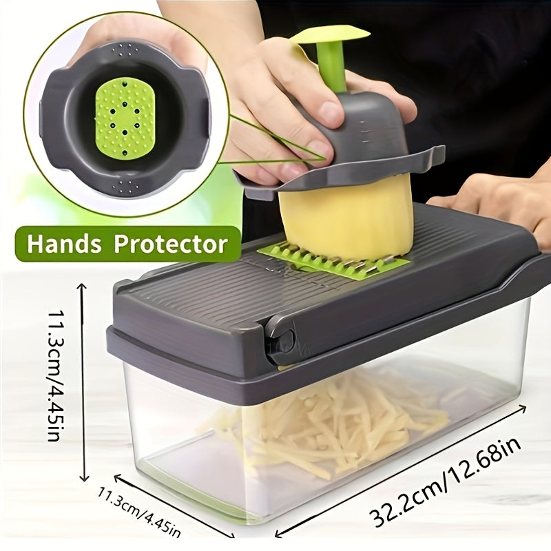 16-in-1 Multifunction Vegetable Chopper – Salad Slicer with Peeler, Mitten & 7 Chopping Blades for Fruits & Veggies