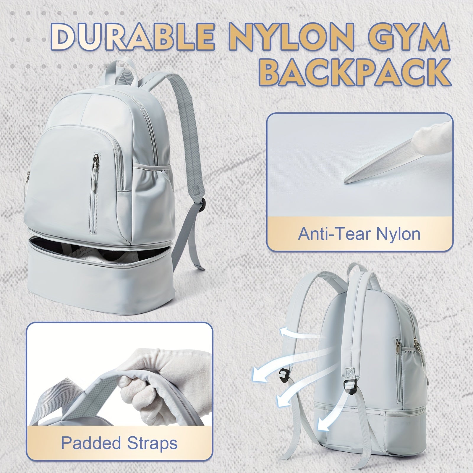 Lightweight Travel Backpack with Independent Shoe Compartment - Large Capacity, Nylon, White, Perfect for Hiking, Camping, and Business Trips, Carry-On Friendly with Laptop Sleeve, Backpack for Travel